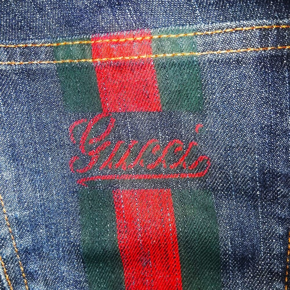 RARE Gucci logo low-rise denim jeans with red-green GG logo
